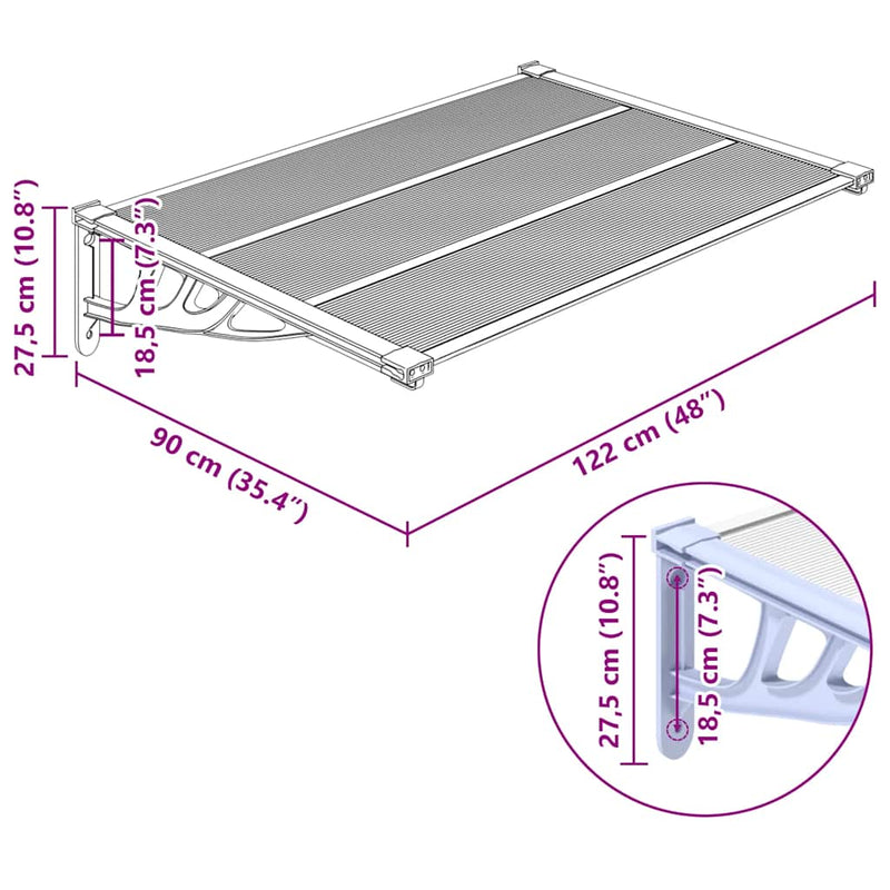 vidaXL Door Canopy Grey and Transparent 122x90 cm Polycarbonate