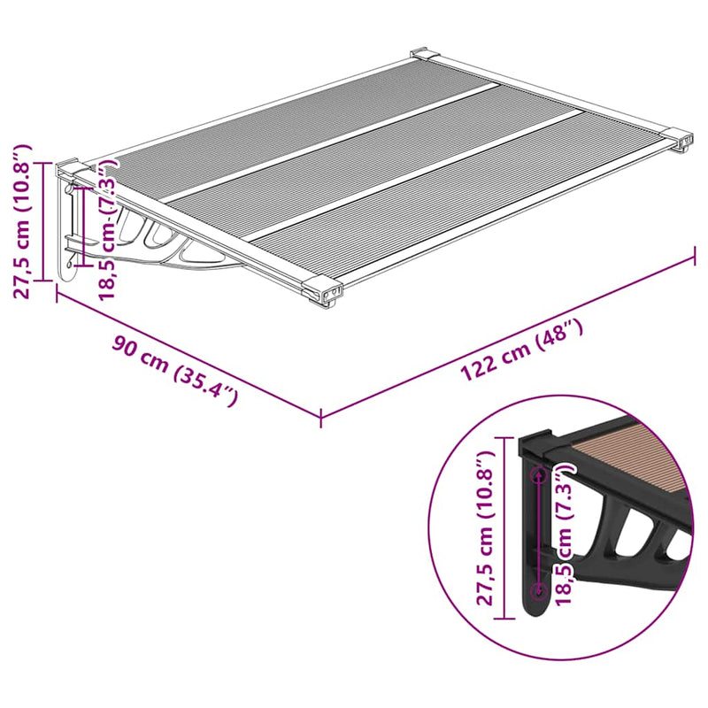 vidaXL Door Canopy Black 122x90 cm Polycarbonate