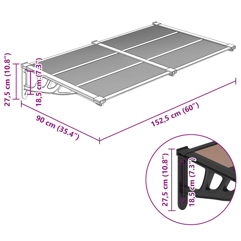vidaXL Door Canopy Black 152.5x90 cm Polycarbonate