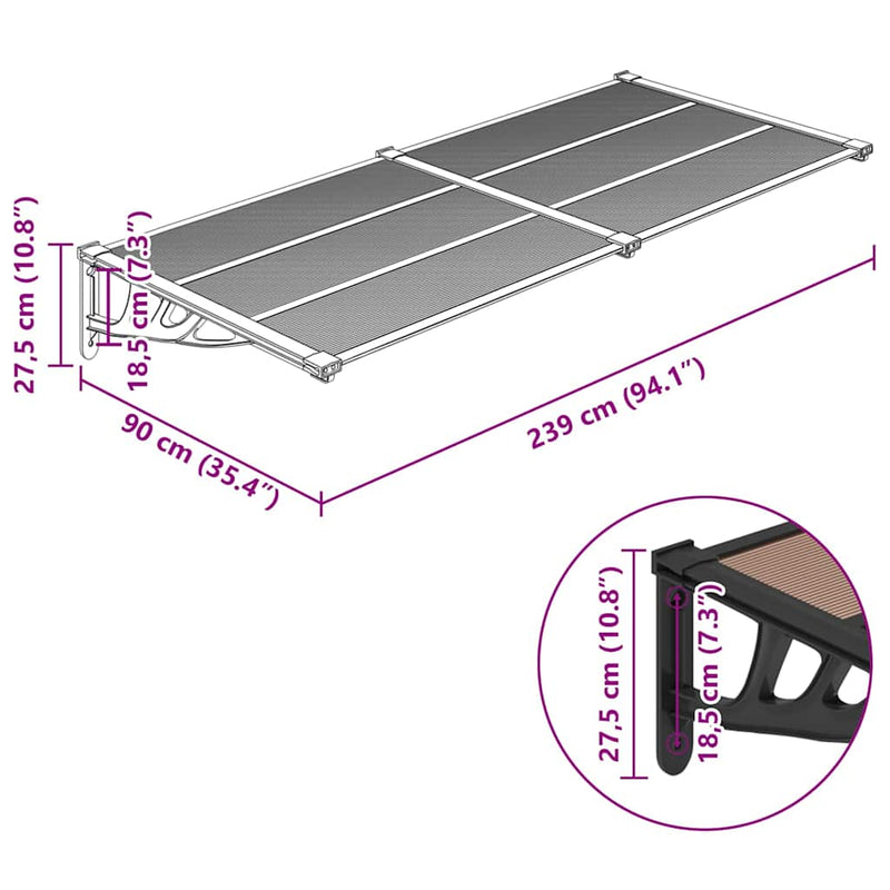 vidaXL Door Canopy Black 239x90 cm Polycarbonate