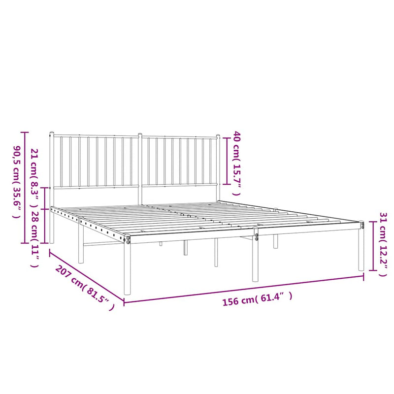 vidaXL Metal Bed Frame without Mattress with Headboard Black 150x200 cm