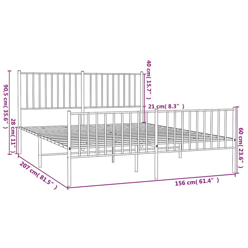 vidaXL Metal Bed Frame without Mattress with Footboard Black 150x200 cm