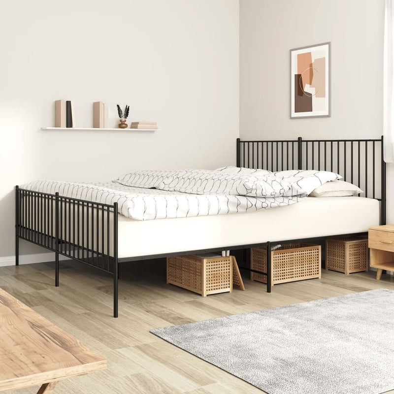vidaXL Metal Bed Frame without Mattress with Footboard Black 183x203 cm King