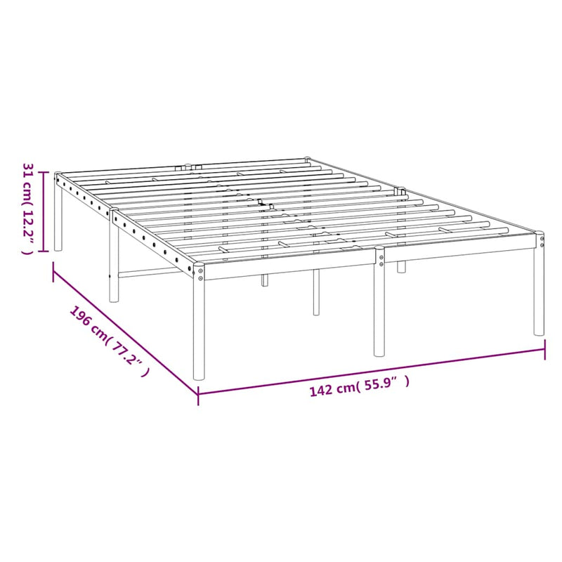vidaXL Metal Bed Frame without Mattress White 135x190 cm
