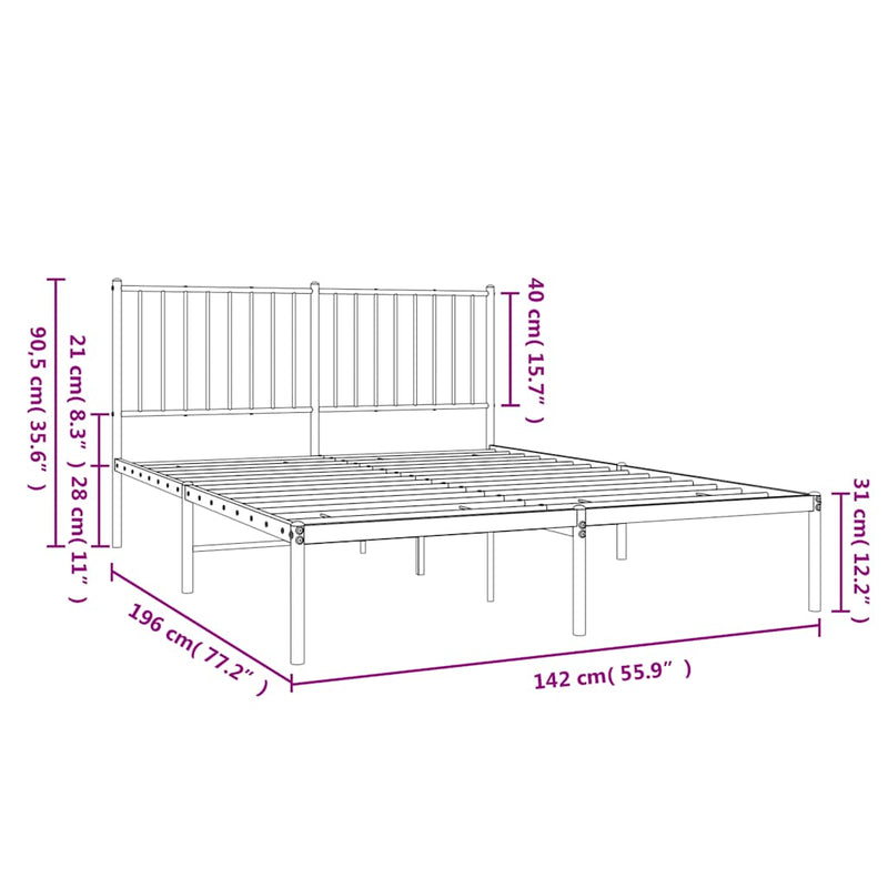 vidaXL Metal Bed Frame without Mattress with Headboard White 135x190 cm