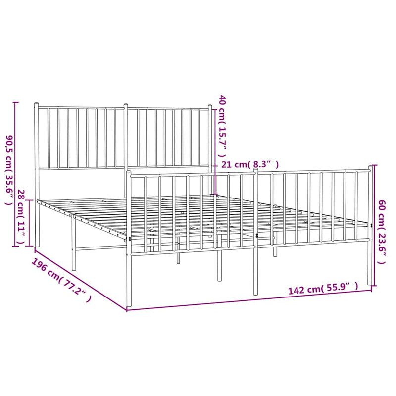vidaXL Metal Bed Frame without Mattress with Footboard White 135x190 cm