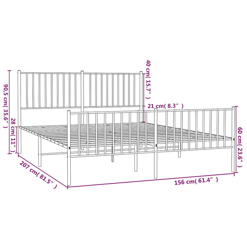vidaXL Metal Bed Frame without Mattress with Footboard White 150x200 cm