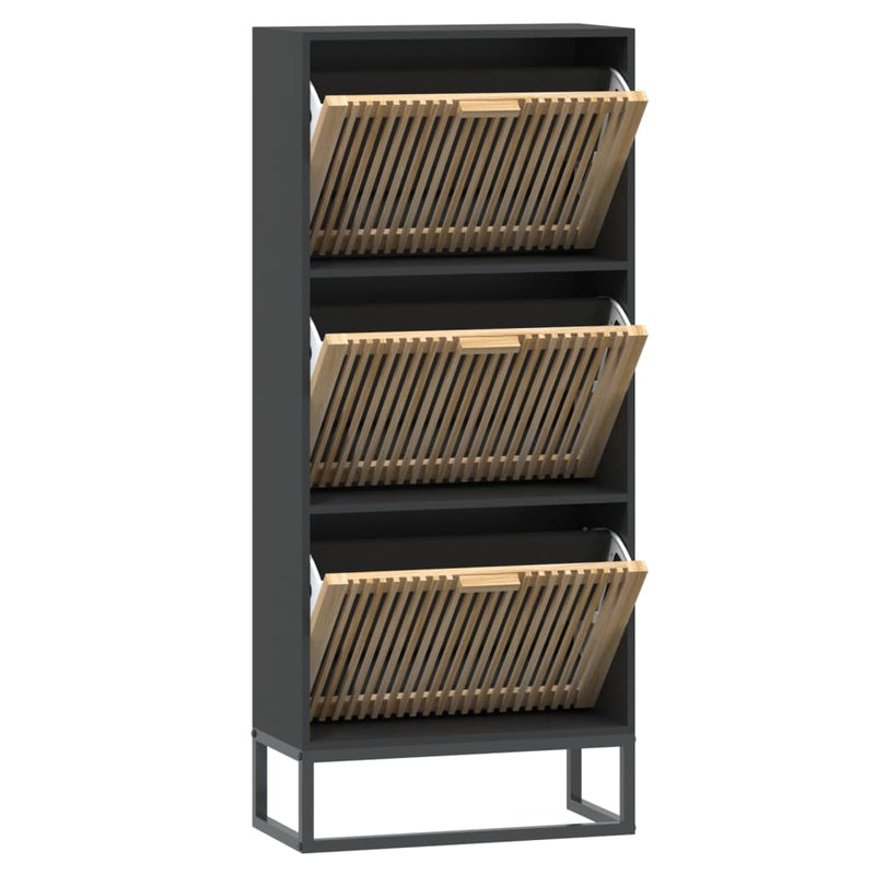 vidaXL Shoe Cabinet Black 52x25x120 cm Engineered Wood