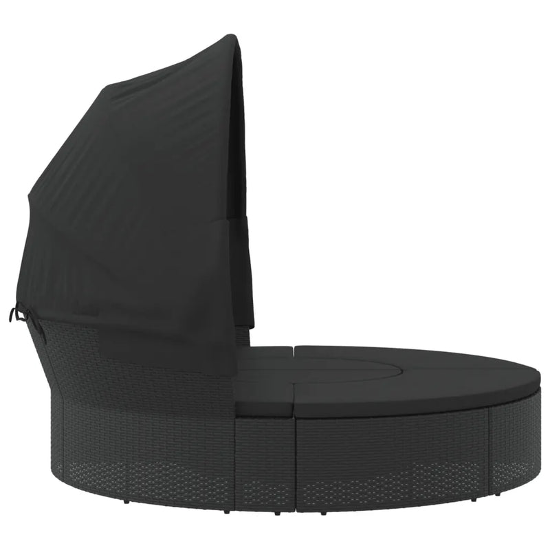Outdoor Lounge Bed with Canopy and Cushions Black Poly Rattan