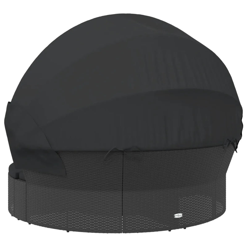 Outdoor Lounge Bed with Canopy and Cushions Black Poly Rattan
