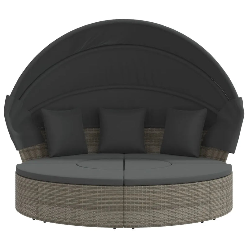 Outdoor Lounge Bed with Canopy and Cushions Grey Poly Rattan