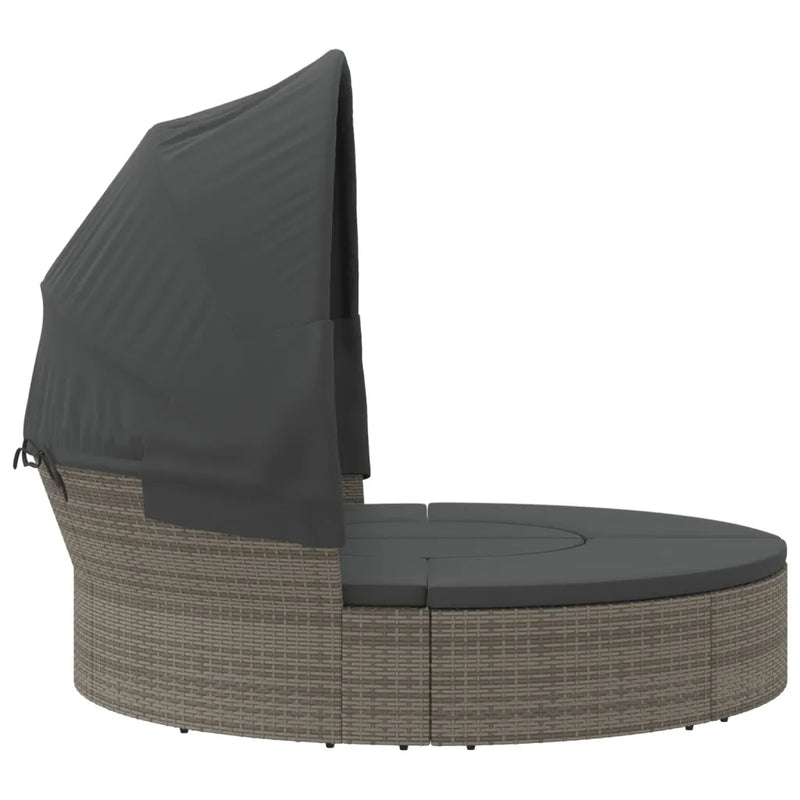 Outdoor Lounge Bed with Canopy and Cushions Grey Poly Rattan