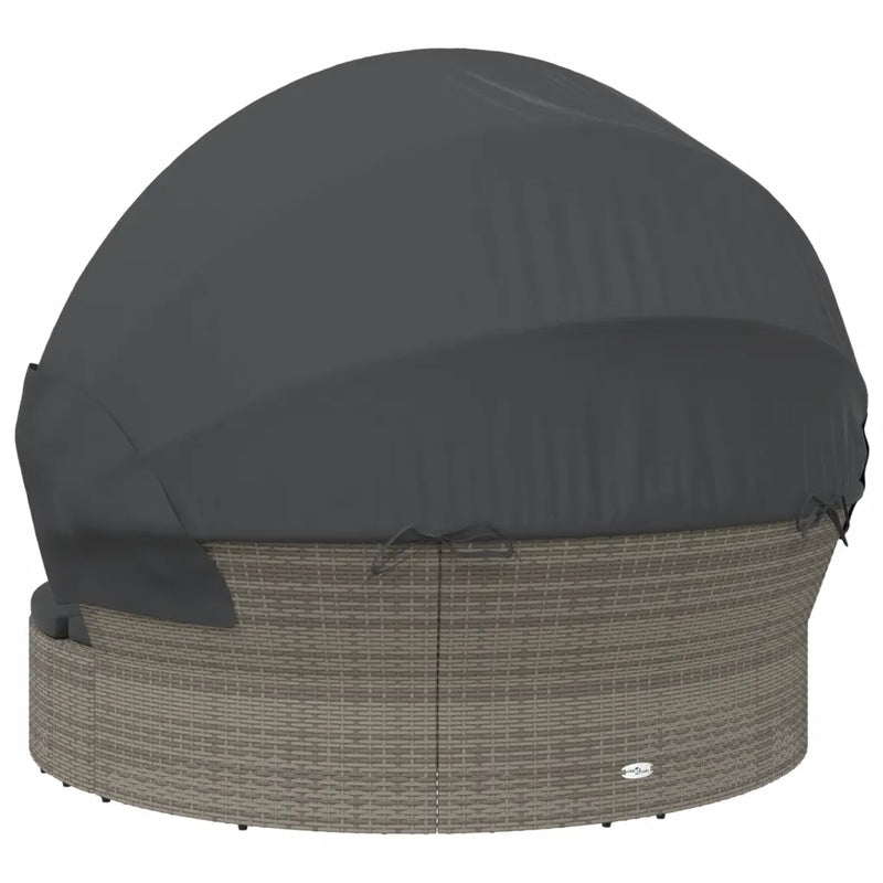 Outdoor Lounge Bed with Canopy and Cushions Grey Poly Rattan