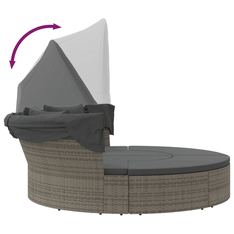 Outdoor Lounge Bed with Canopy and Cushions Grey Poly Rattan