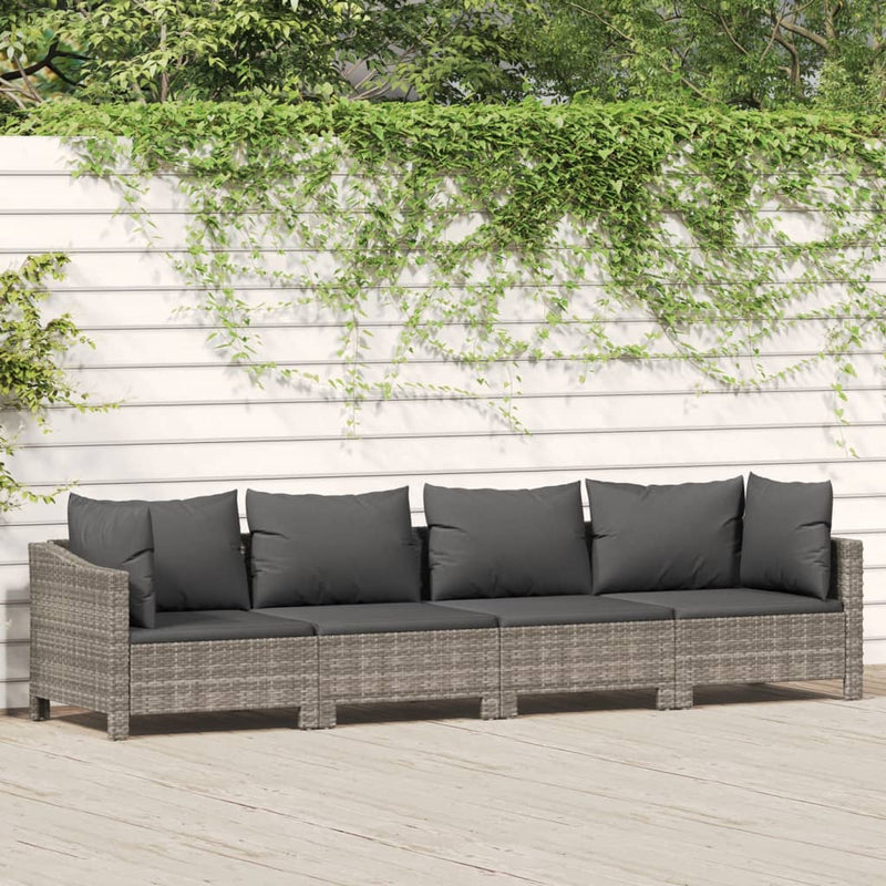 vidaXL 4 Piece Garden Lounge Set with Cushions Grey Poly Rattan