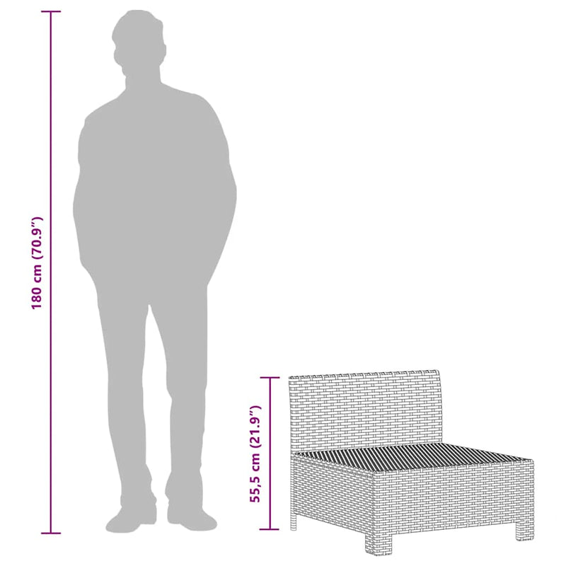 vidaXL Garden Middle Sofa with Cushion Grey Poly Rattan