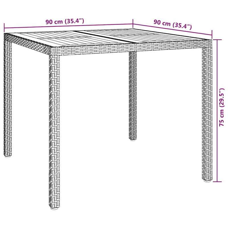 vidaXL Garden Dining Table Grey 90 x 90 x 75 cm Poly rattan
