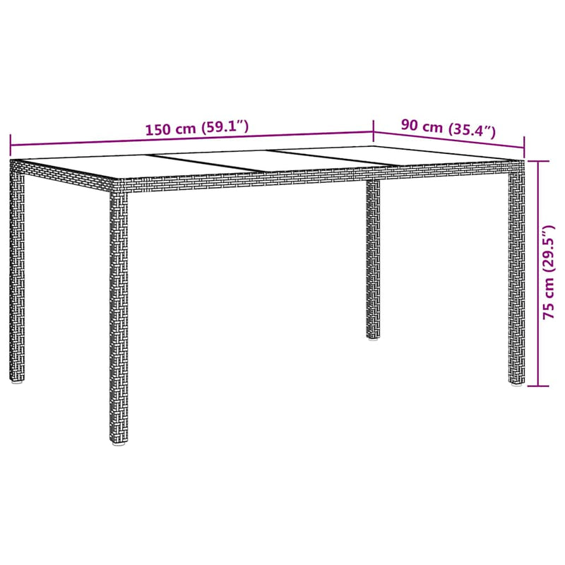 vidaXL Garden Dining Table Brown 150 x 90 x 75 cm Poly Rattan