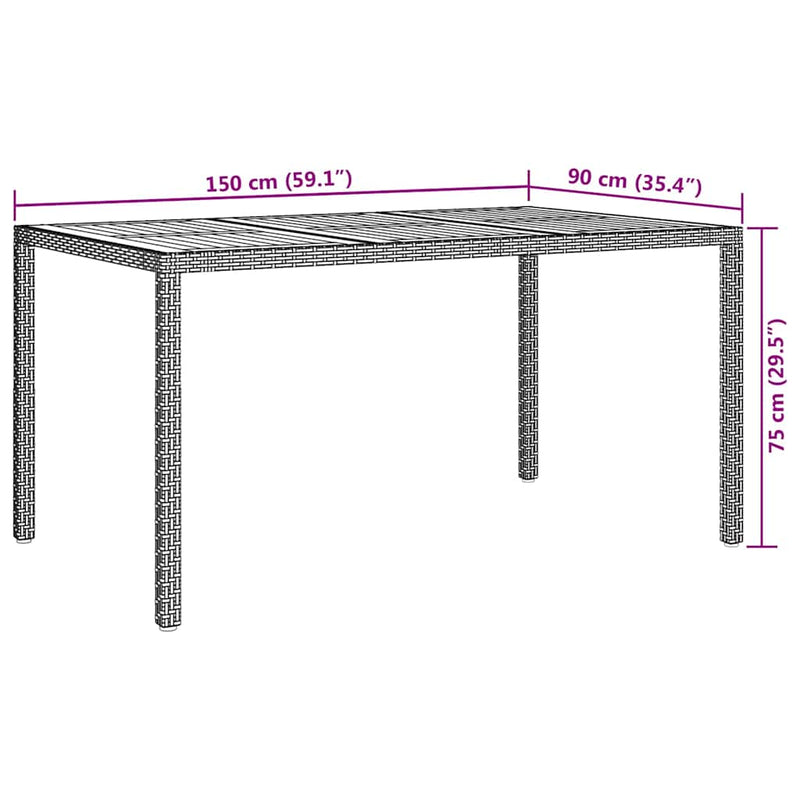 vidaXL Garden Dining Table Black 150 x 90 x 75 cm Poly Rattan