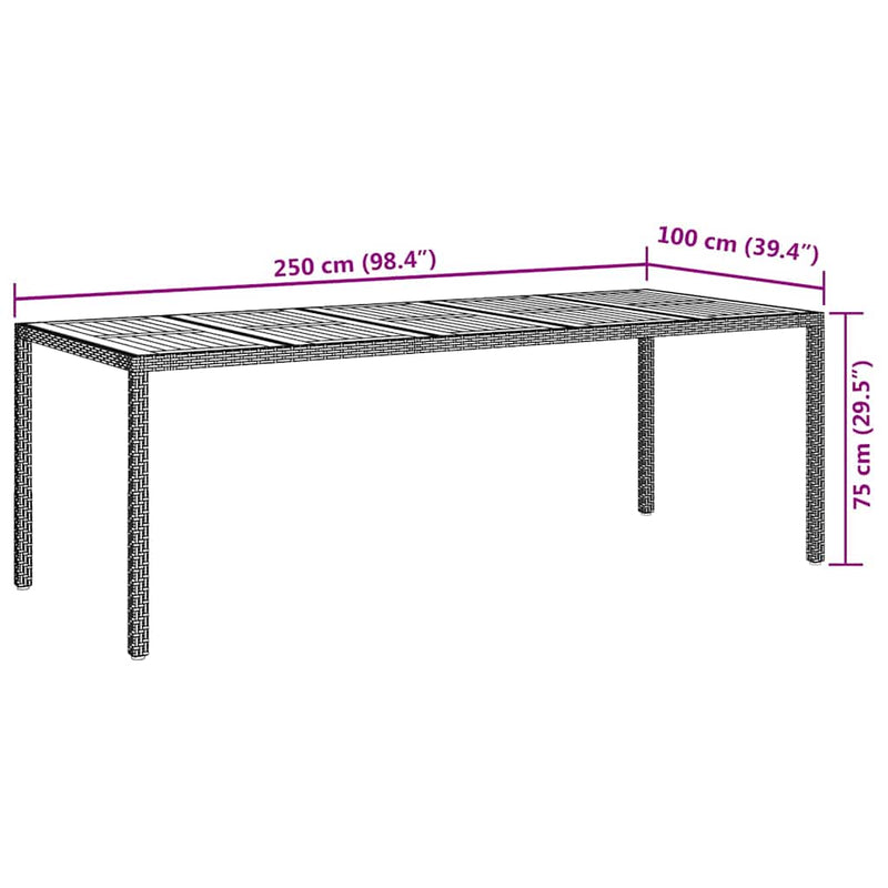 vidaXL Garden Dining Table Black 250 x 100 x 75 cm Poly Rattan