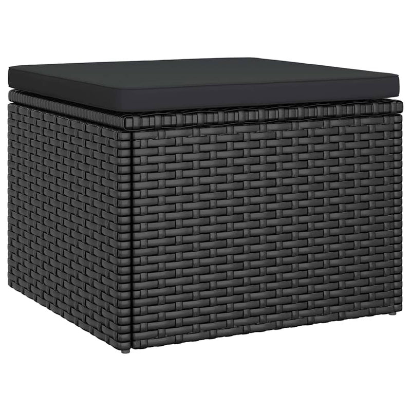 vidaXL 3-Seater Garden Sofa with Roof and Footstool Black Poly Rattan