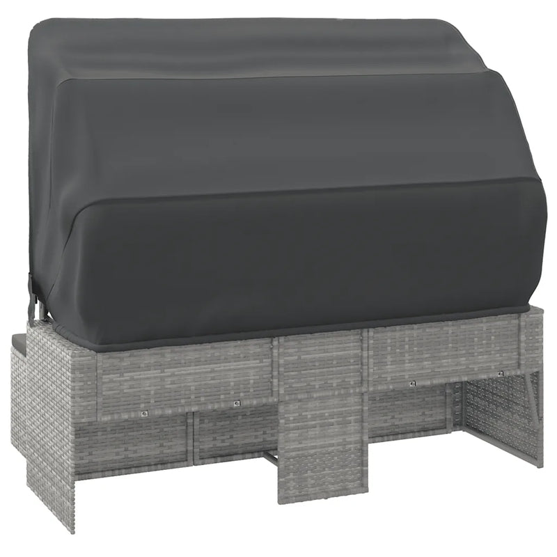 3-Seater Garden Sofa with Roof and Footstool Grey Poly Rattan