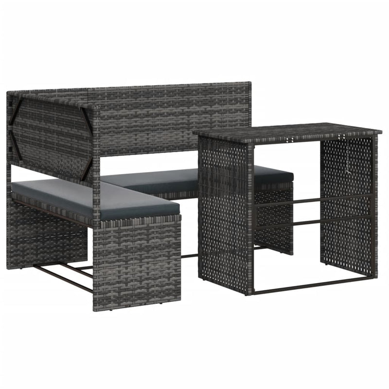 Garden Sofa with Table and Cushions L-Shaped Grey Poly Rattan