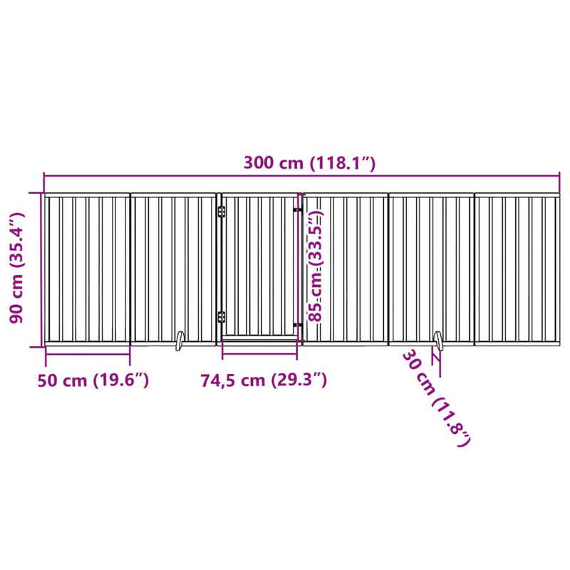 vidaXL Dog Gate with Door Foldable 6 Panels 300 cm Poplar Wood