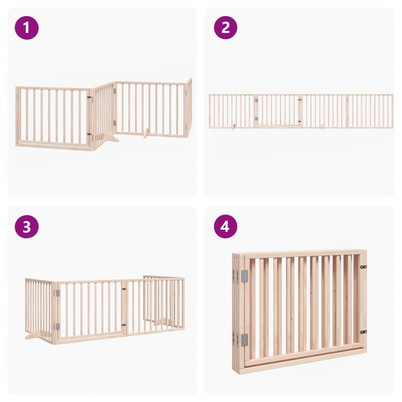 vidaXL Dog Gate with Door Foldable 4 Panels 320 cm Poplar Wood