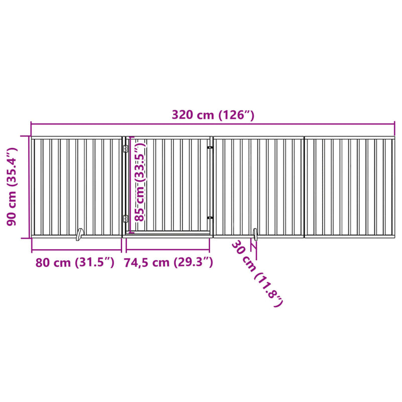 vidaXL Dog Gate with Door Foldable 4 Panels 320 cm Poplar Wood