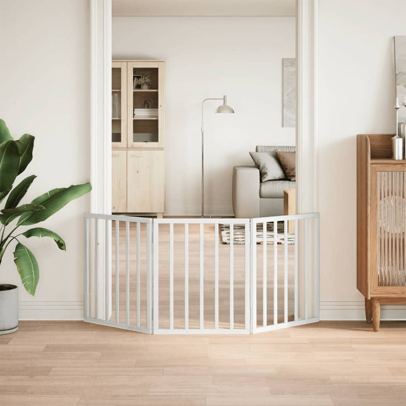 vidaXL Dog Gate Foldable 3 Panels White 150 cm Poplar Wood