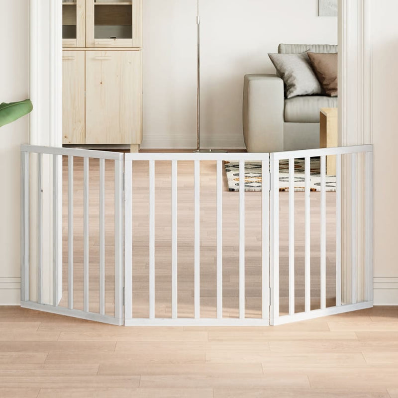 vidaXL Dog Gate Foldable 3 Panels White 150 cm Poplar Wood