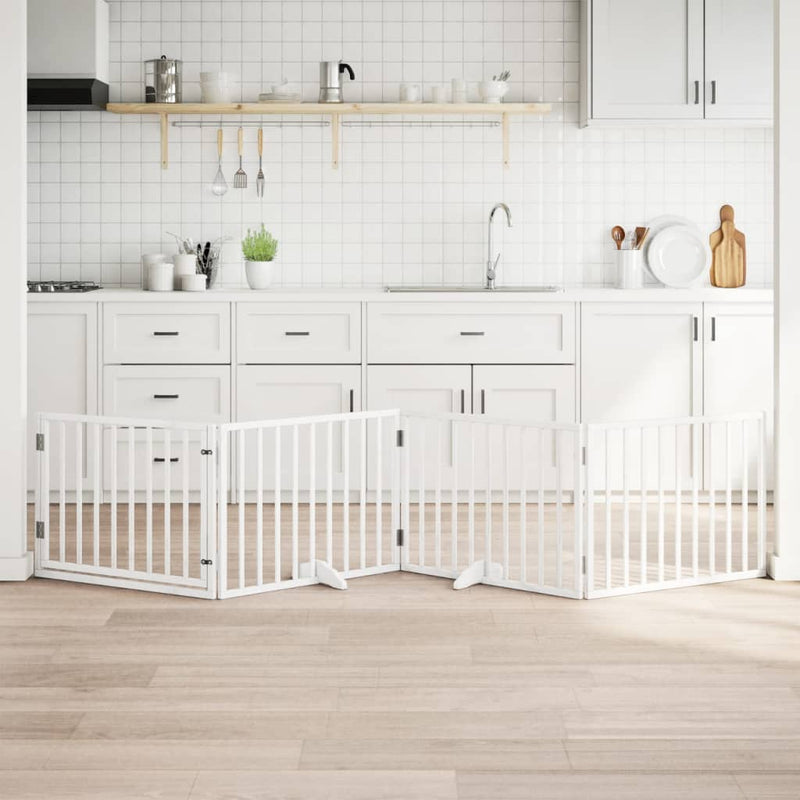 vidaXL Dog Gate with Door Foldable 4 Panels White 320 cm Poplar Wood