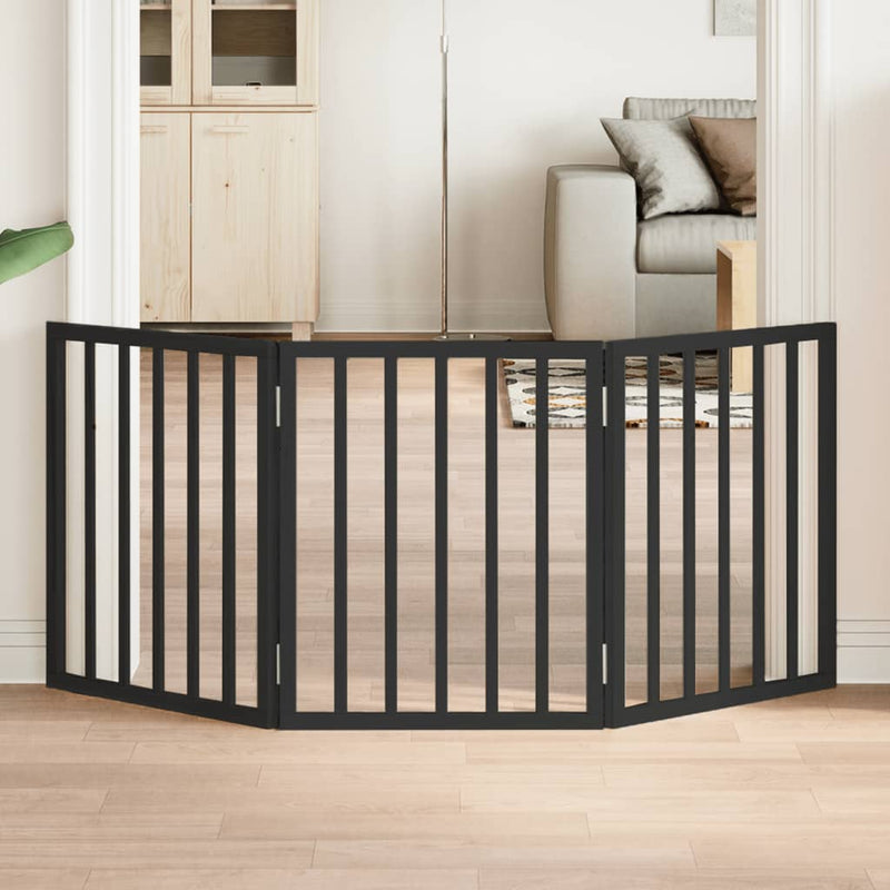 vidaXL Dog Gate Foldable 3 Panels Black 150 cm Poplar Wood