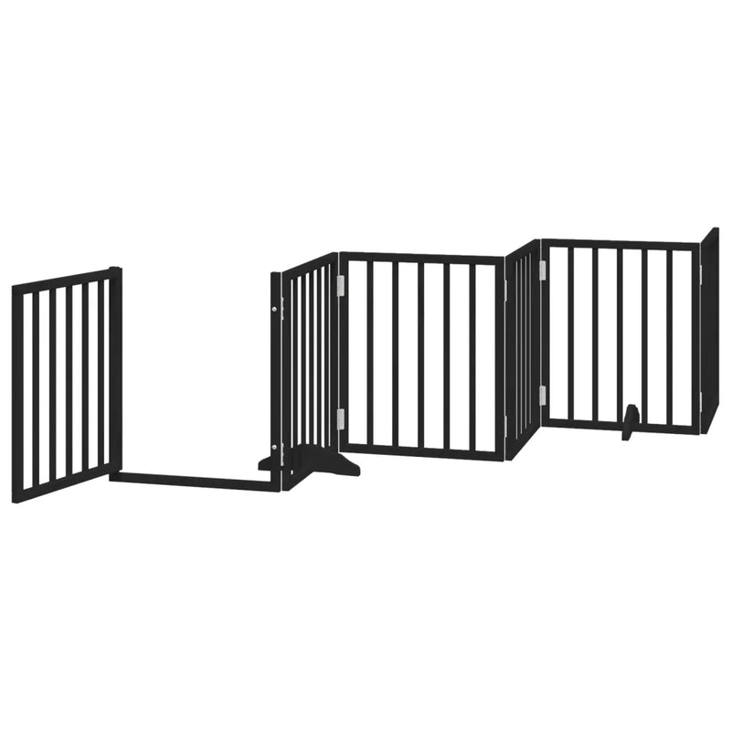 Dog Gate with Door Foldable 6 Panels Black 300 cm Poplar Wood