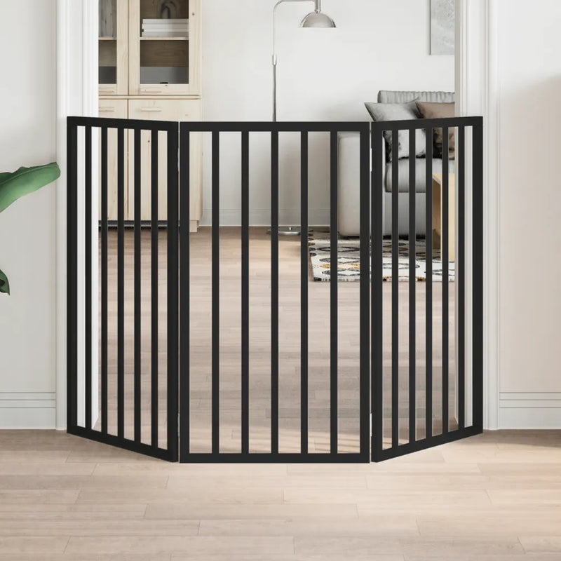 Dog Gate Foldable 3 Panels Black 150 cm Poplar Wood