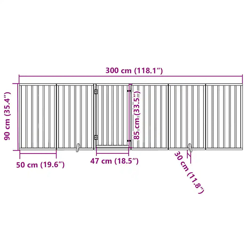 Dog Gate with Door Foldable 6 Panels Black 300 cm Poplar Wood
