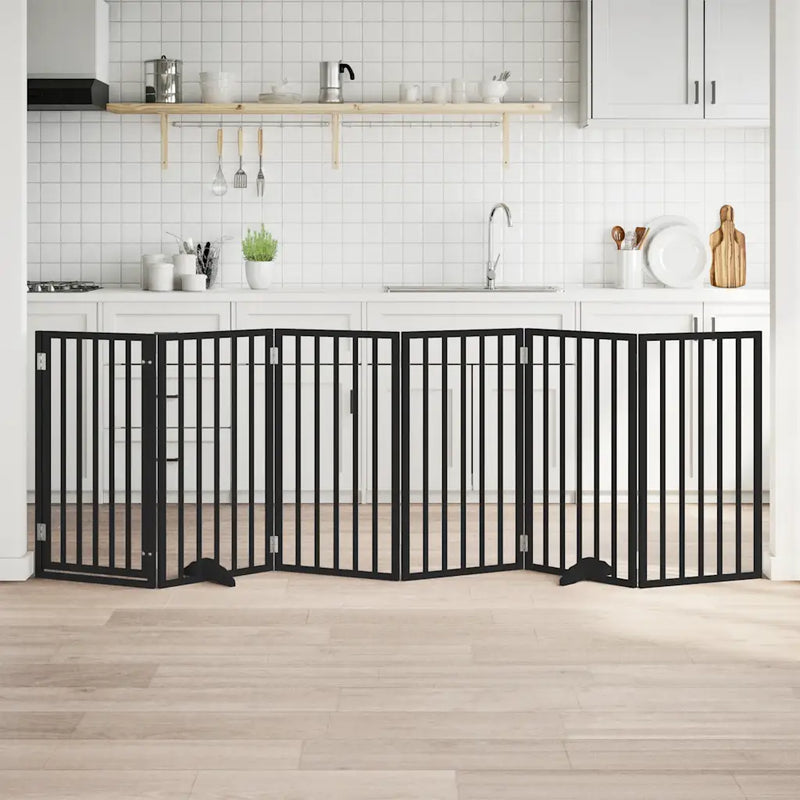 Dog Gate with Door Foldable 6 Panels Black 300 cm Poplar Wood