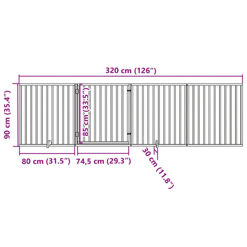 Dog Gate with Door Foldable 4 Panels Black 320 cm Poplar Wood