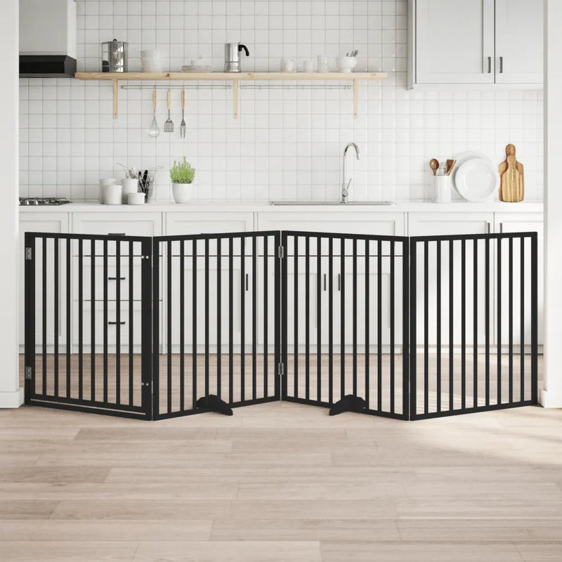 Dog Gate with Door Foldable 4 Panels Black 320 cm Poplar Wood