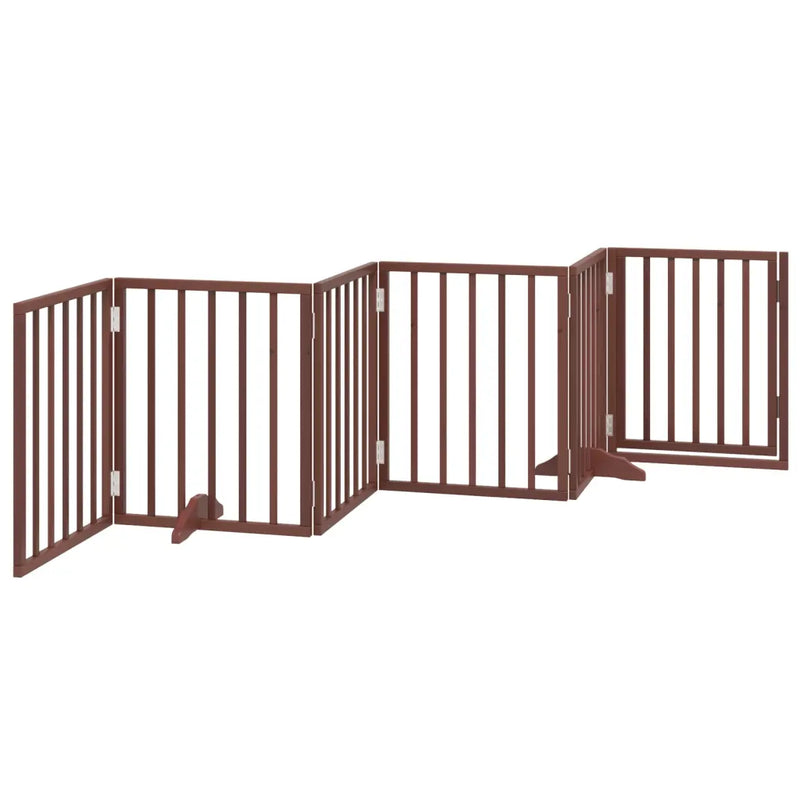 Dog Gate with Door Foldable 6 Panels Brown 300 cm Poplar Wood