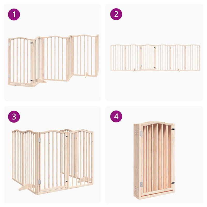 vidaXL Dog Gate with Door Foldable 6 Panels 300 cm Poplar Wood