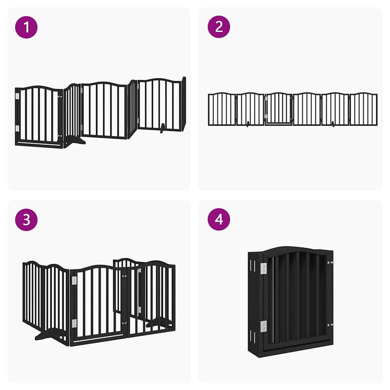 vidaXL Dog Gate with Door Foldable 6 Panels Black 300 cm Poplar Wood