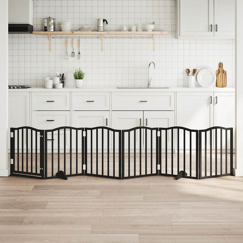 vidaXL Dog Gate with Door Foldable 6 Panels Black 300 cm Poplar Wood