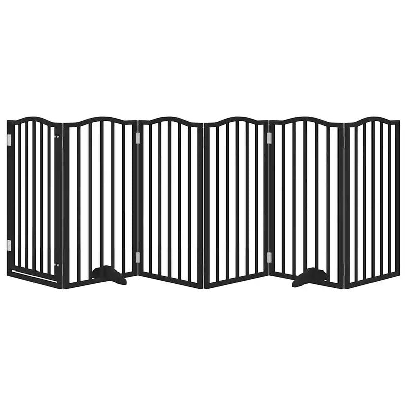 Dog Gate with Door Foldable 6 Panels Black 300 cm Poplar Wood