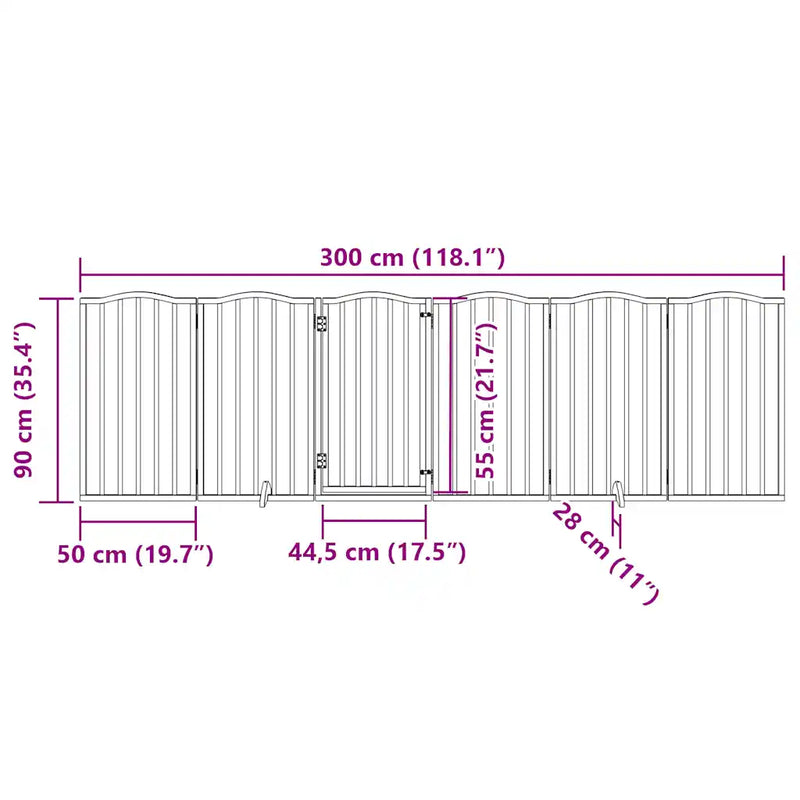 Dog Gate with Door Foldable 6 Panels Black 300 cm Poplar Wood