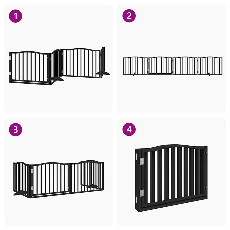 vidaXL Dog Gate with Door Foldable 4 Panels Black 320 cm Poplar Wood