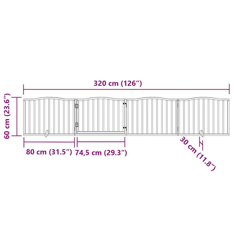 vidaXL Dog Gate with Door Foldable 4 Panels Black 320 cm Poplar Wood
