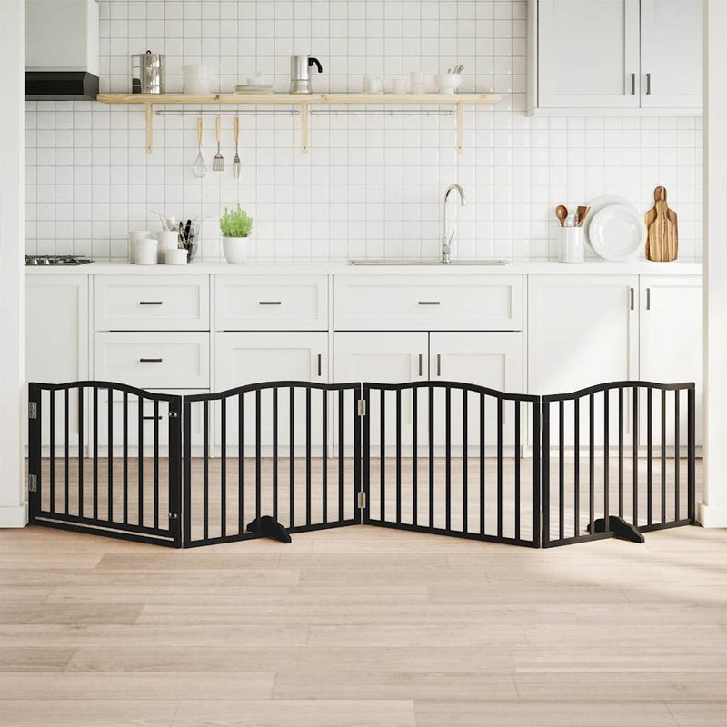 vidaXL Dog Gate with Door Foldable 4 Panels Black 320 cm Poplar Wood