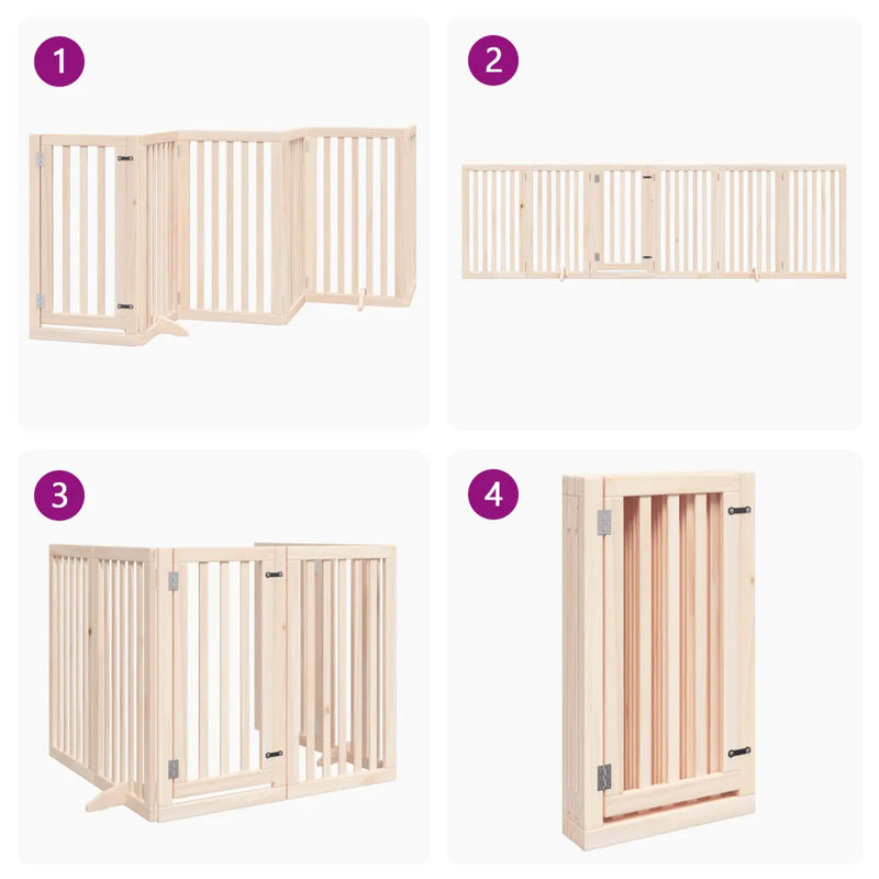 Dog Gate with Door Foldable 6 Panels 300 cm Poplar Wood